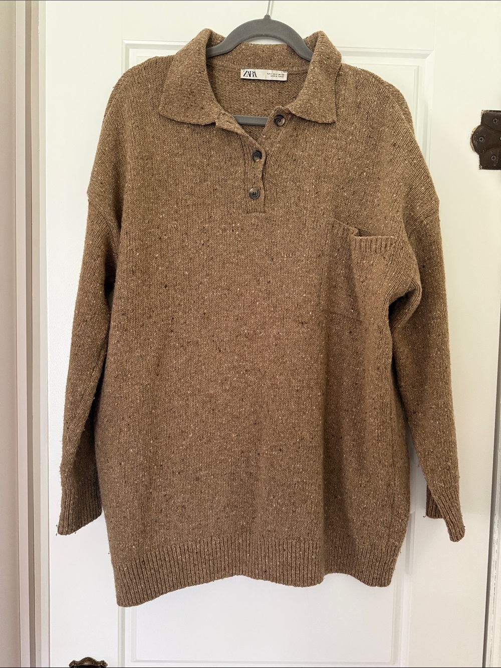 Zara Brown Polo-Neck Knit Sweater Dress